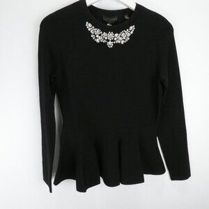 Ted Baker London Women's Embellished Black Peplum Pullover Sweater Size 2 NWT